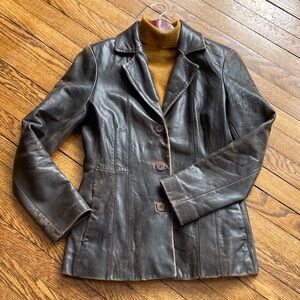 Jones New York Distressed Brown Leather Blazer sz S